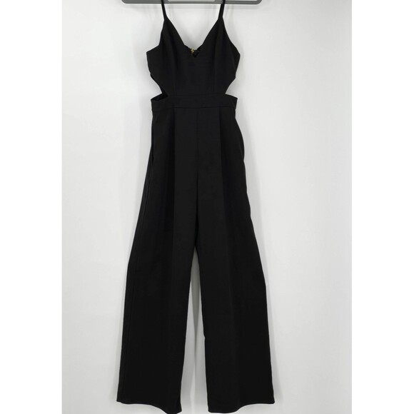 Gianni Bini GB Jumpsuit Size XS Black Side Cut Outs Gold Zip Pockets - Picture 1 of 8